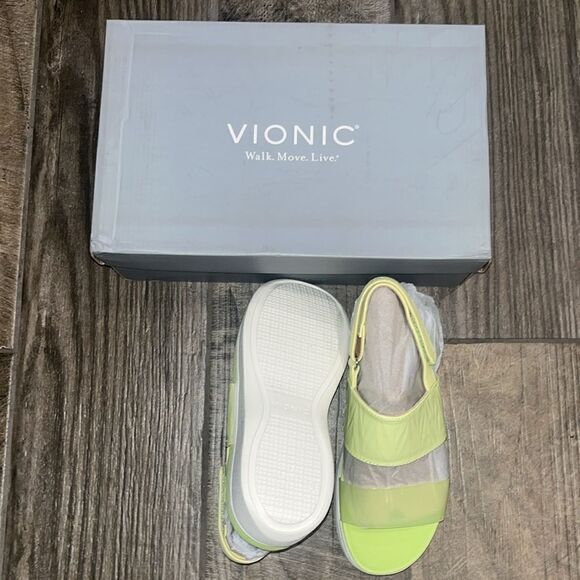 Nwt Vionic “Karleen”lime green leather & transparent platform sandals. - Picture 8 of 10